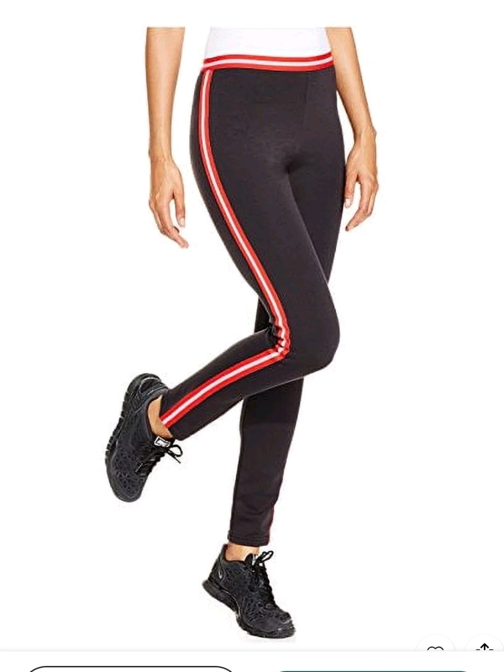 HUE Sporty Striped Stretch Ponte Leggings Black Red/Gray Side Stripes Size Large